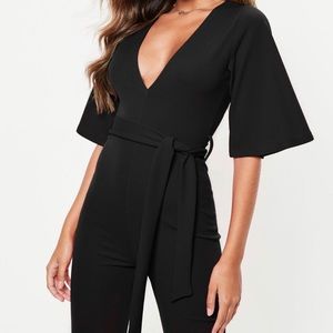 Missguided black plunge kimono sleeve jumpsuit
